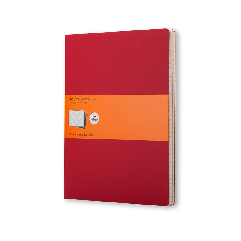 Moleskine Cahier Journals XL Cranberry Red Ruled Pack 3