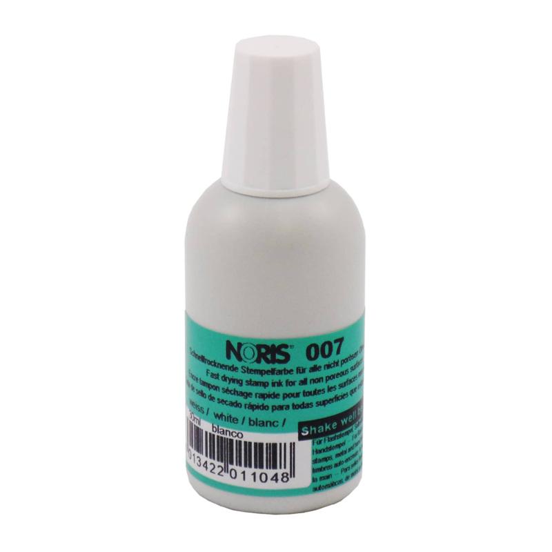 Noris #007 Quick-Dry Ink in white, 30ml, perfect for crisp stamping on paper and non-porous surfaces.