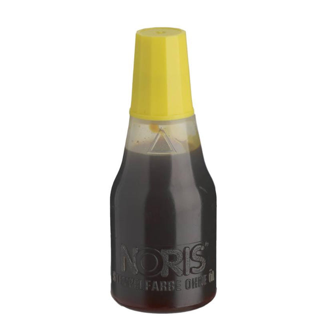 Noris #110 Endorsing Ink 25ml in vibrant yellow, perfect for stamping on paper and cardboard with fast drying time.