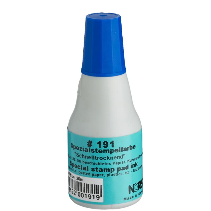 Noris #191 Quick-Dry Pad Ink 25ml in blue, ideal for crafting and stamping with a quick-dry, acid-free, non-toxic formula.