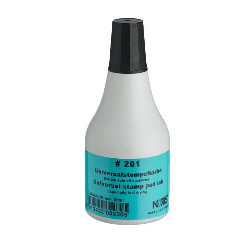 Noris #201 Universal Pad Ink 50ml in black, ideal for sharp stamping on various surfaces with quick-drying formula.