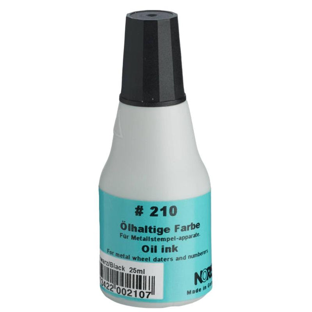 Noris #210 Metal Stamp Ink 25ml in black for crisp, quick-drying impressions on paper and cardboard.