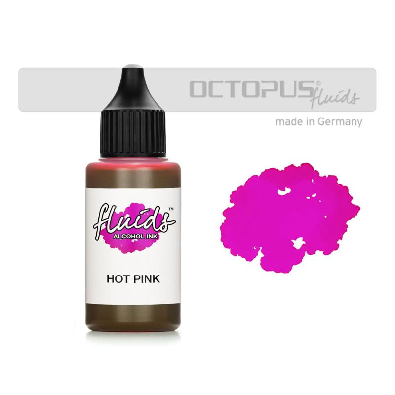 Vibrant Hot Pink 30ml alcohol ink for fluid art, perfect for various smooth surfaces, acid-free and waterproof.