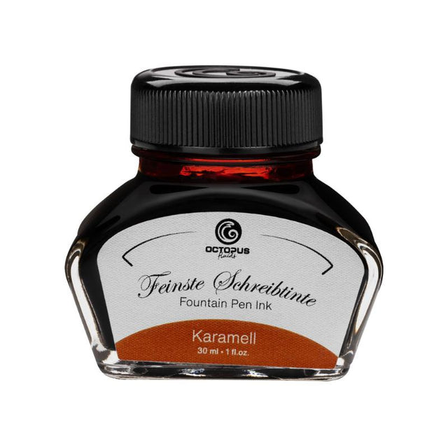 30ml Octopus Fluids Fountain Pen Ink in caramel shade for smooth writing, minimal fraying, and rich shading effects.