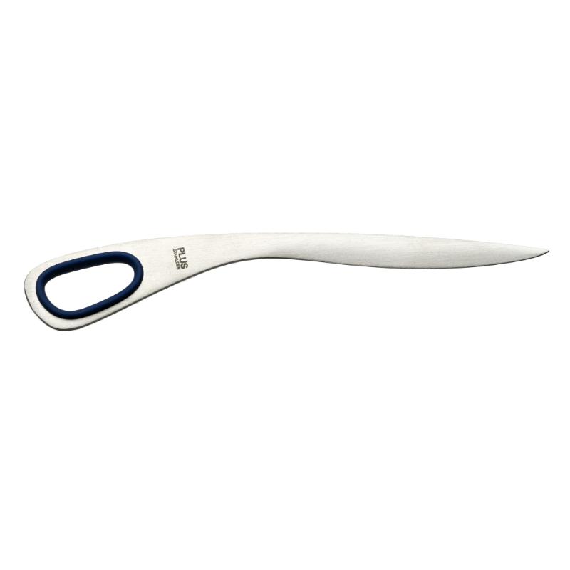 Plus Stainless Steel Letter Opener, 17cm, with ergonomic grip for precise envelope cutting and modern style.