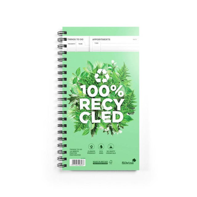 Eco-friendly Silvine Things to Do Pad, 120 recycled pages, twin wire binding, ideal for organizing daily tasks.