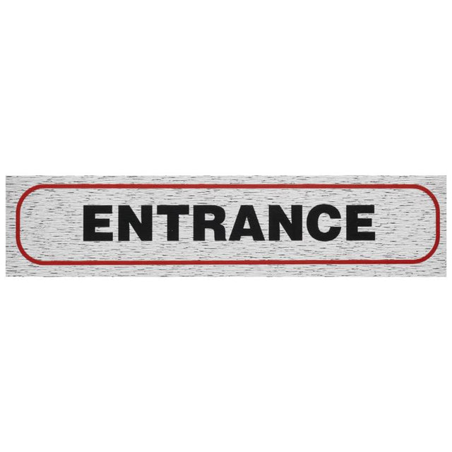 Self-adhesive brushed aluminum entrance sign, durable and stylish for indoor/outdoor use, easy peel-and-stick application.