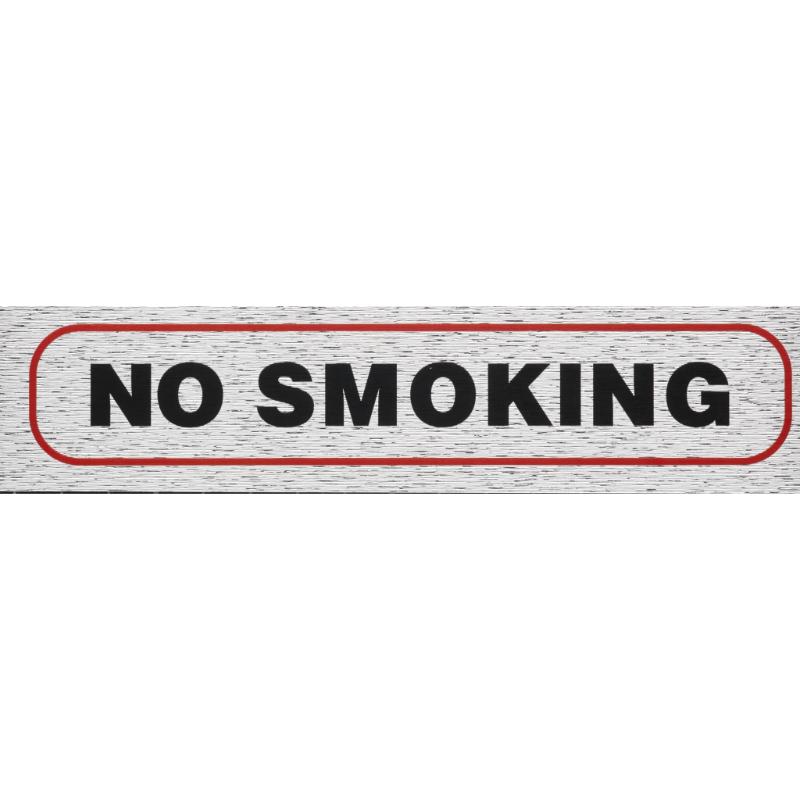 Durable self-adhesive No Smoking sign in brushed aluminum, ideal for promoting smoke-free environments indoors and outdoors.