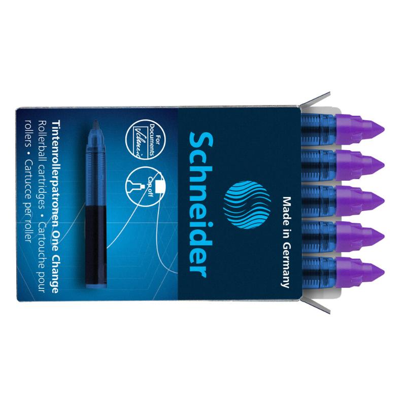 Pack of 5 violet rollerball refill cartridges for smooth, precise writing and quick-drying, smudge-proof ink.