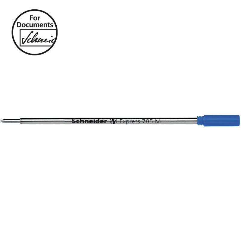 Schneider Ballpoint 785 refill in medium blue for Cross pens, featuring a durable stainless steel tip and waterproof ink.