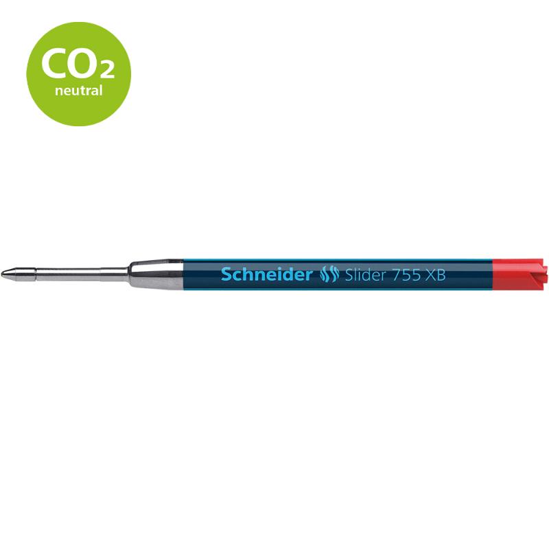 Schneider 755 Extra Broad Red ballpoint refill with Viscoglide® technology for smooth, smudge-proof writing.