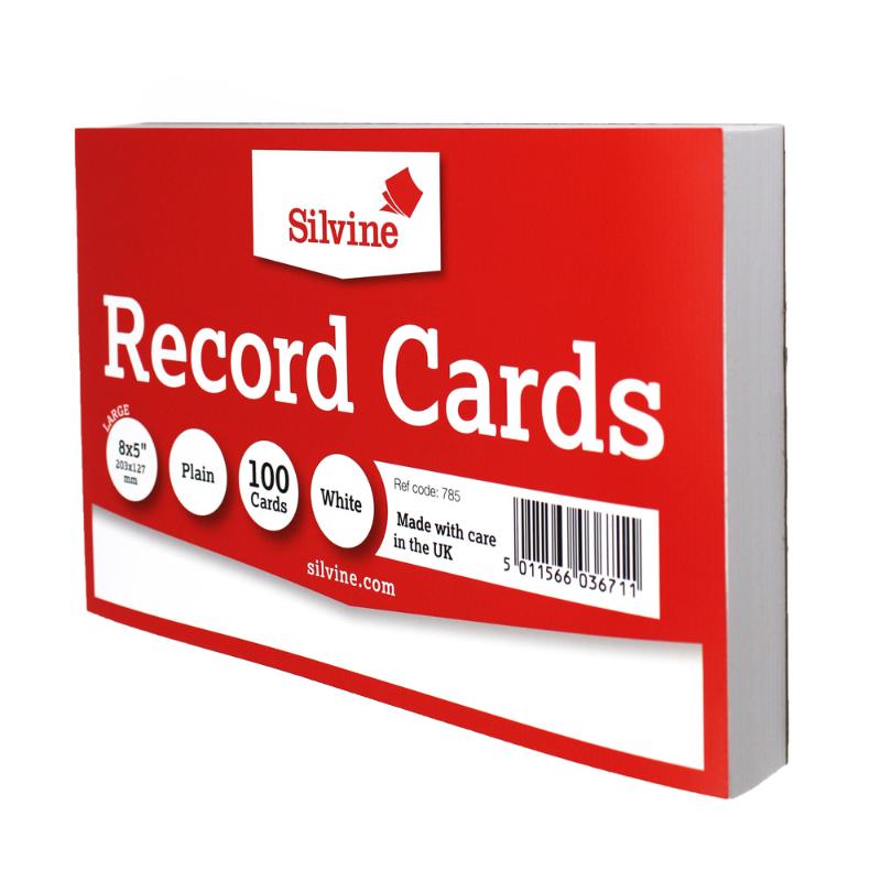 Silvine Record Cards 8x5 Plain: 100 premium, tear-resistant white cards for notes, reminders, and project planning.