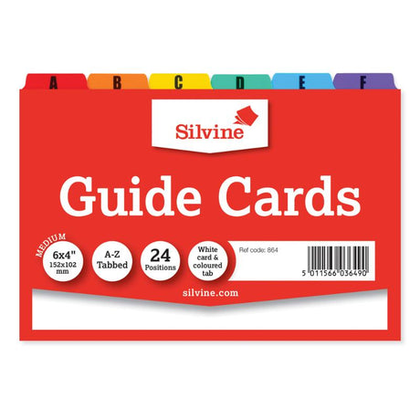 Silvine A-Z Guide Cards in 6x4 inches with colorful tabs for efficient organization and indexing of files and study materials.