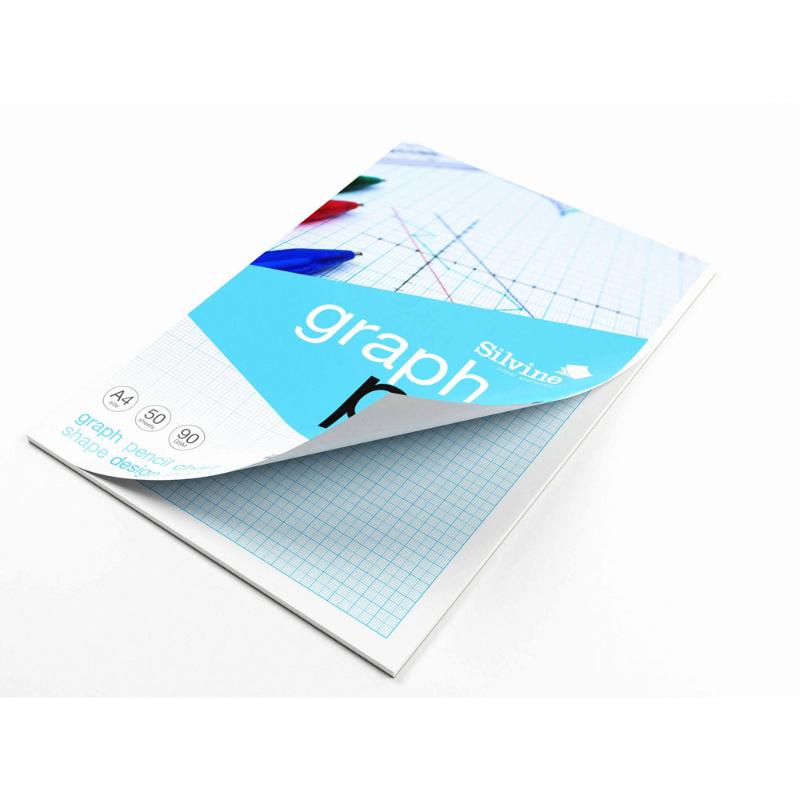 Silvine A4 Graph Pad with 50 sheets of 90gsm paper featuring 1mm, 5mm, and 10mm grids, ideal for precise designs and drawings.