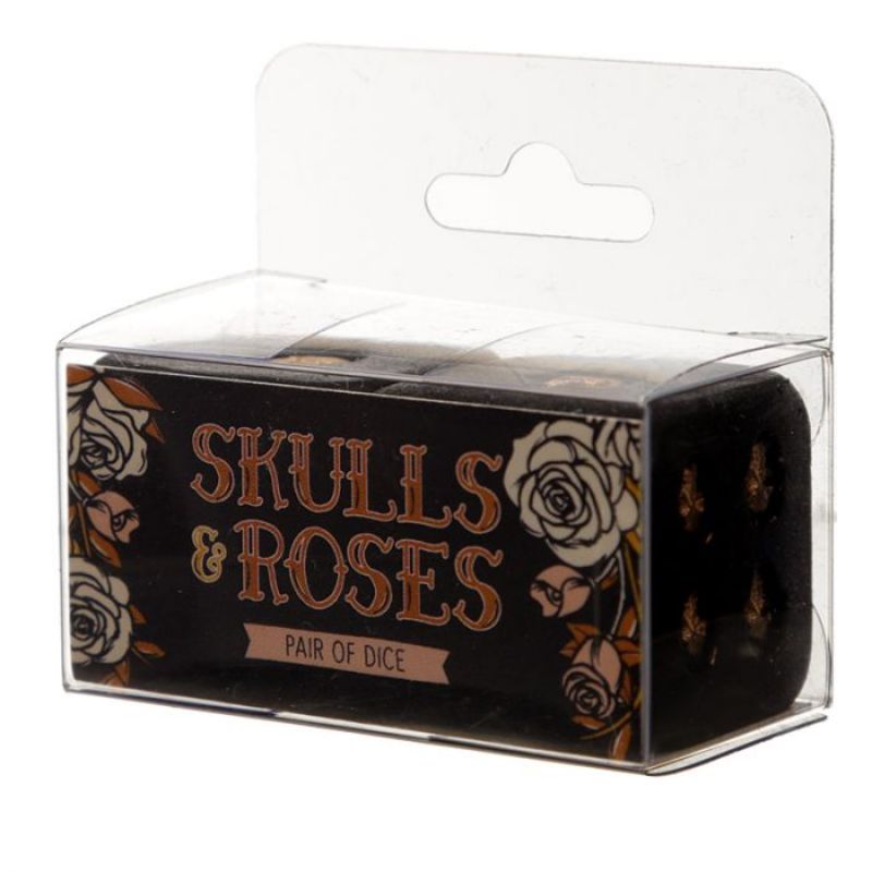 Dice Set - Skulls and Roses Black and Gold Skull Dice (12 Sets)