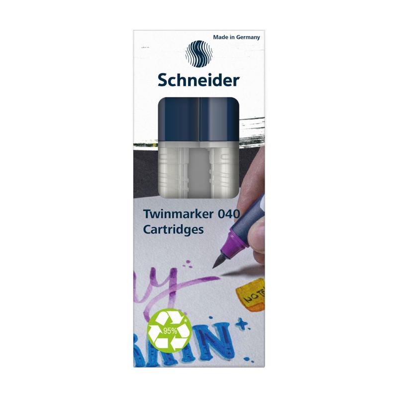 Two Schneider Paint-It 040 Blender Cartridges in a wallet, featuring both fine bullet and flexible brush tips for blending art.