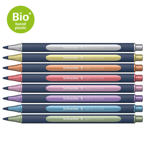 Schneider Metallic Rollerball 0.4mm Assorted Pack of 8 vibrant pens for smooth writing and artistic creations.