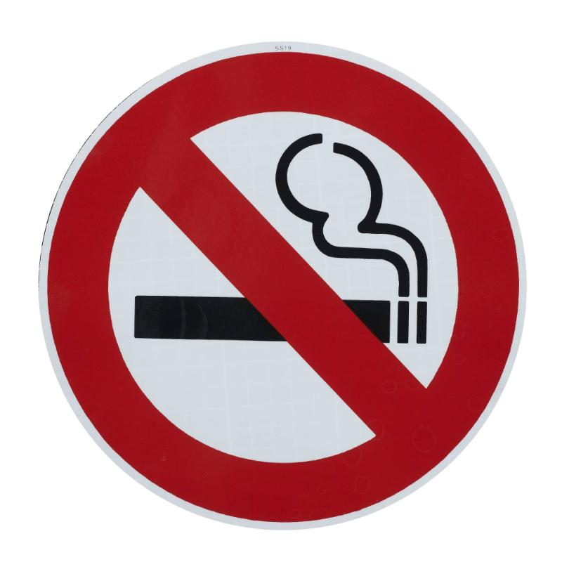 Round self-adhesive 225mm No Smoking sign, promoting a smoke-free atmosphere with bold symbol for visibility.