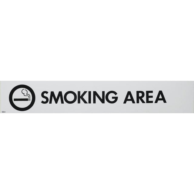 Self-adhesive smoking area sign measuring 55x330mm, ideal for cafes and bars to designate smoking zones effectively.