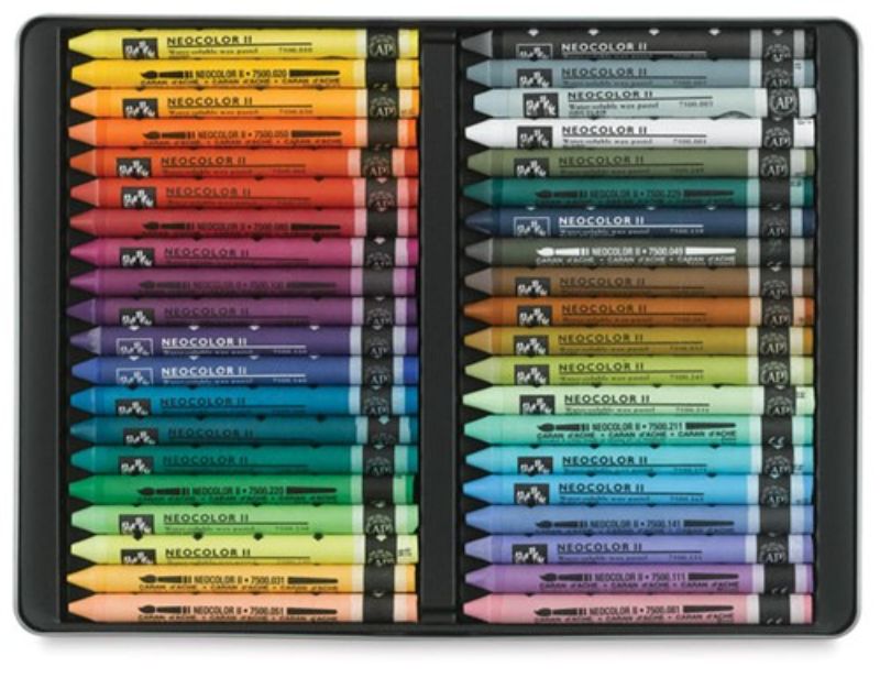 Pack of 10 Caran d’Ache Neocolor II Steel Grey crayons, ideal for versatile artistic techniques and blending watercolors.