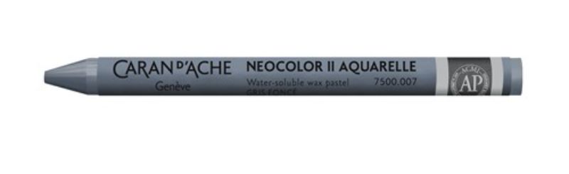 Pack of 10 Caran d'Ache Neocolor II Dark Grey Crayons, ideal for versatile wet and dry artistic applications.