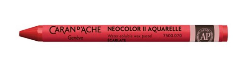 Pack of 10 Caran D’ache Neocolor II Aqua Crayons in Scarlet, perfect for vibrant, versatile artwork and watercolor effects.