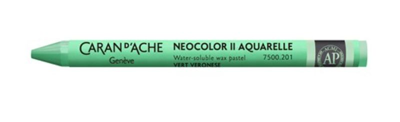 Pack of 10 Caran D'ache Neocolor II Aquarelle Crayons in Veronese Green, ideal for vibrant mixed media and watercolor techniques.