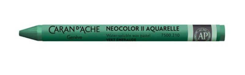 Pack of 10 Caran D’ache Neocolor II Aqua crayons in vibrant Emerald Green, ideal for blending and mixed media artistry.