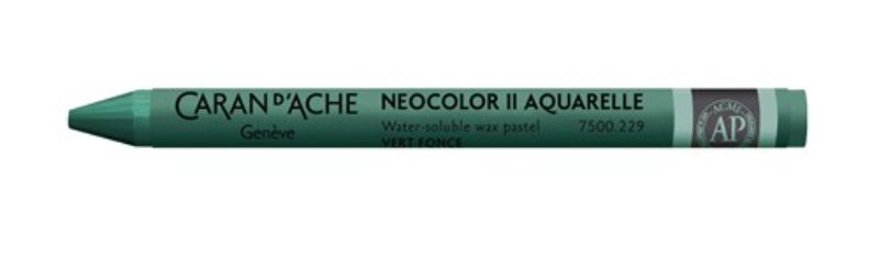 Pack of 10 Caran D’ache Neocolor II Dark Green artist crayons, featuring high pigment and water-soluble versatility.