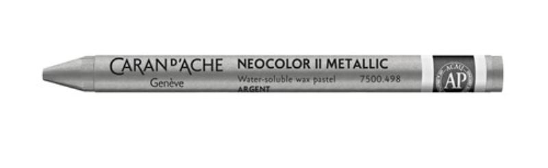 Pack of 10 Caran d'Ache Neocolor II Silver Crayons, water-soluble, high pigment, ideal for vibrant mixed media art.