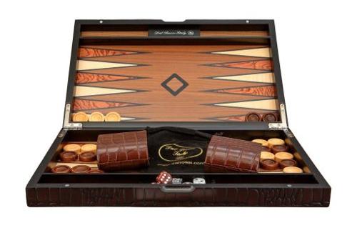 Dark Wooden Crocodile Engraved Design Backgammon 15