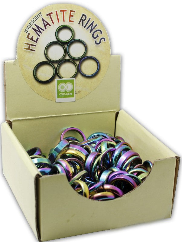 Iridescent Hematite Rings 100 pieces mixed sizes