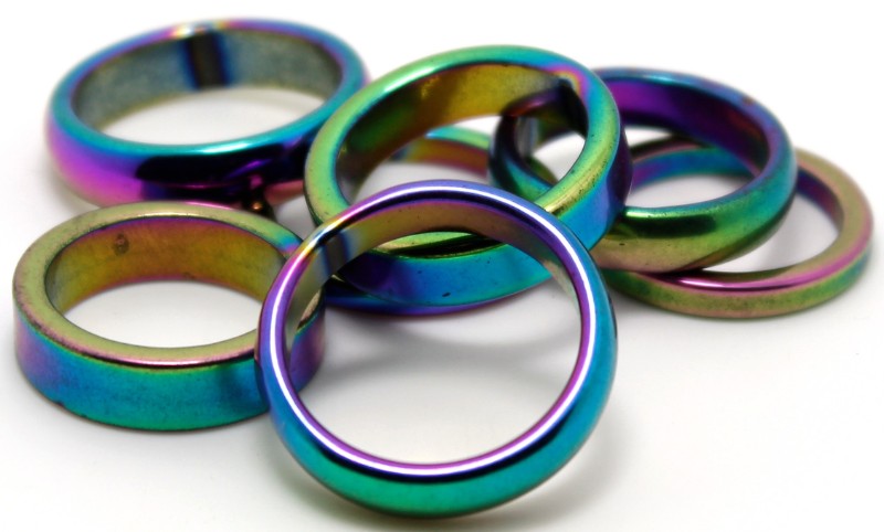 Iridescent Hematite Rings 100 pieces mixed sizes