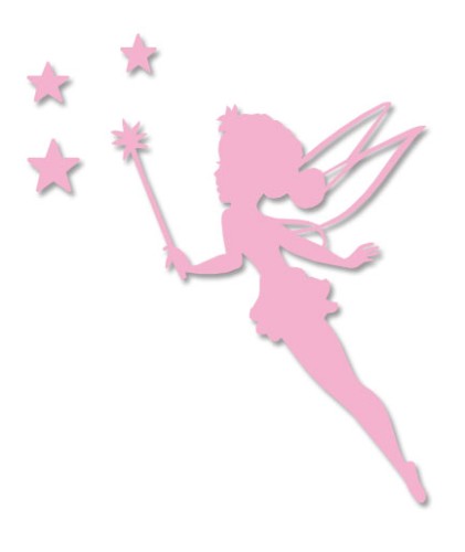 Charming Tinkerbell wall art surrounded by stars, perfect for children's rooms, made from eco-friendly pink MDF.