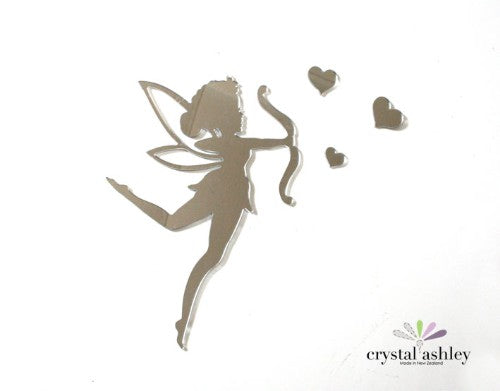 Enchanting Tinkerbell wall art in mirror acrylic, adorned with hearts, perfect for whimsical home decor.