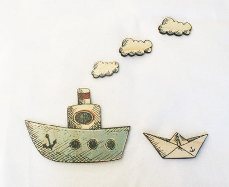 Pine wall art featuring a boat design, crafted from eco-friendly veneer, perfect for coastal decor.