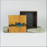 Elegant small trinket box made from NZ Silver Beech veneer, featuring stunning paua inlay, perfect for jewelry storage.