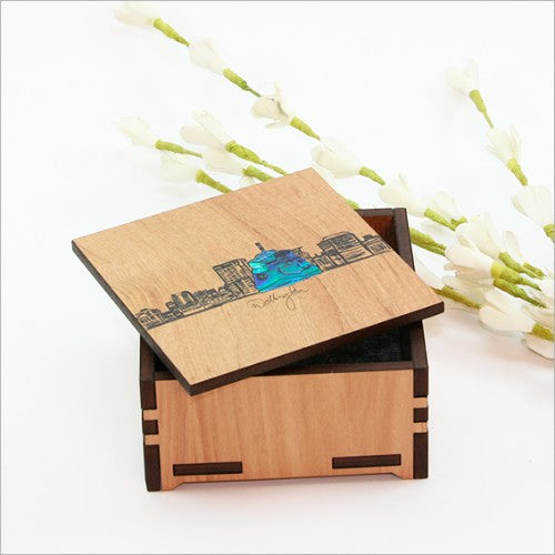 Elegant small trinket box made from NZ Silver Beech veneer with unique paua inlay, perfect for jewelry and keepsakes.