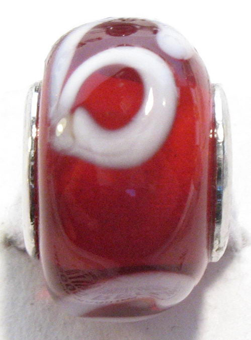 Bead - Red Wht Koru Pack of 4 - Red-White