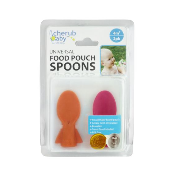 Universal Food Pouch Spoon 2pk - Pink & Orange - Cherub