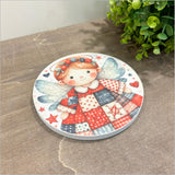 Canvas Printed Circle - Patchwork Angel 3 Red (Small)