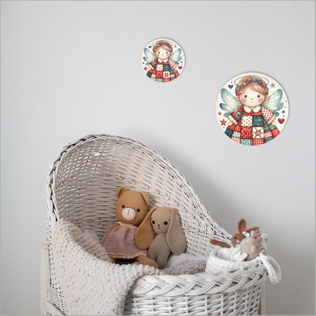 Canvas Printed Circle - Patchwork Angel 3 Red (Small)