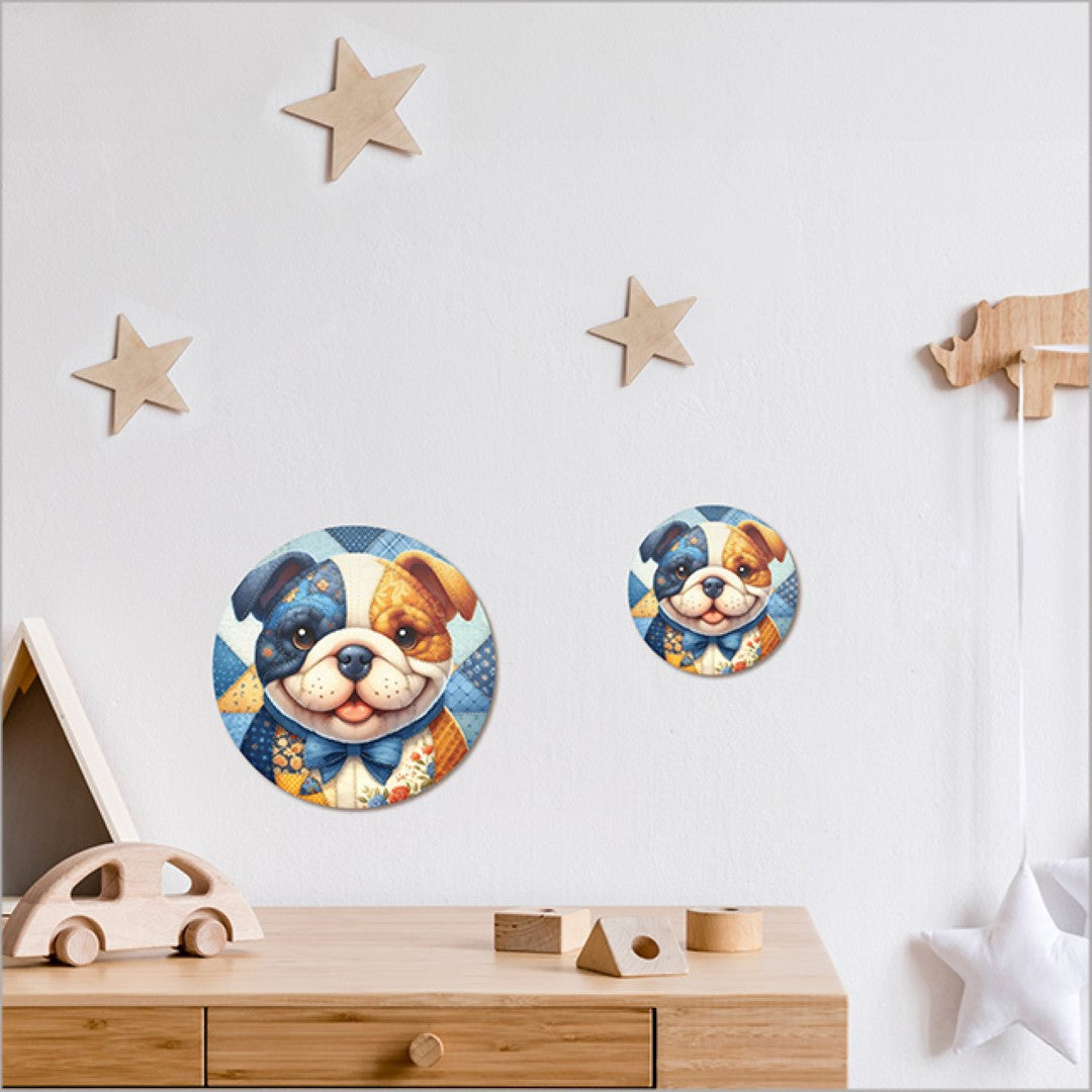 Canvas Printed Circle - Patchwork Bulldog (Small)