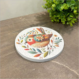 Canvas Printed Circle - Patchwork Bird 3 Left Brown (Small)