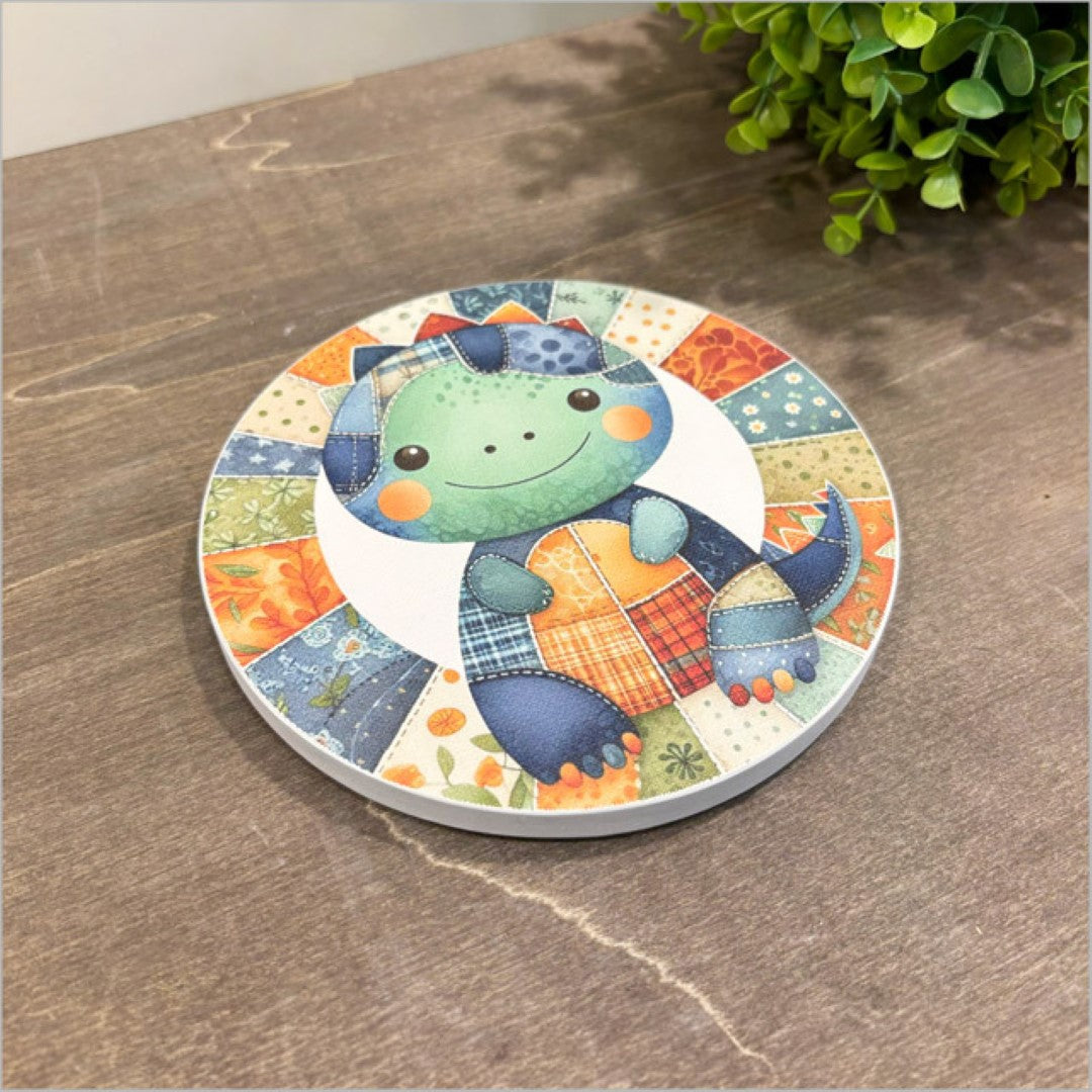 Canvas Printed Circle - Patchwork Dino 1 (Small)