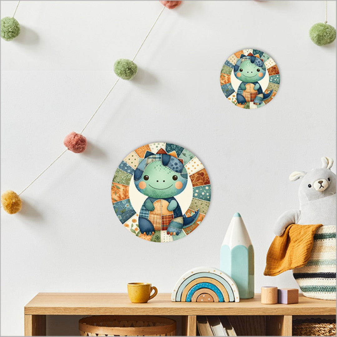 Canvas Printed Circle - Patchwork Dino 1 (Small)