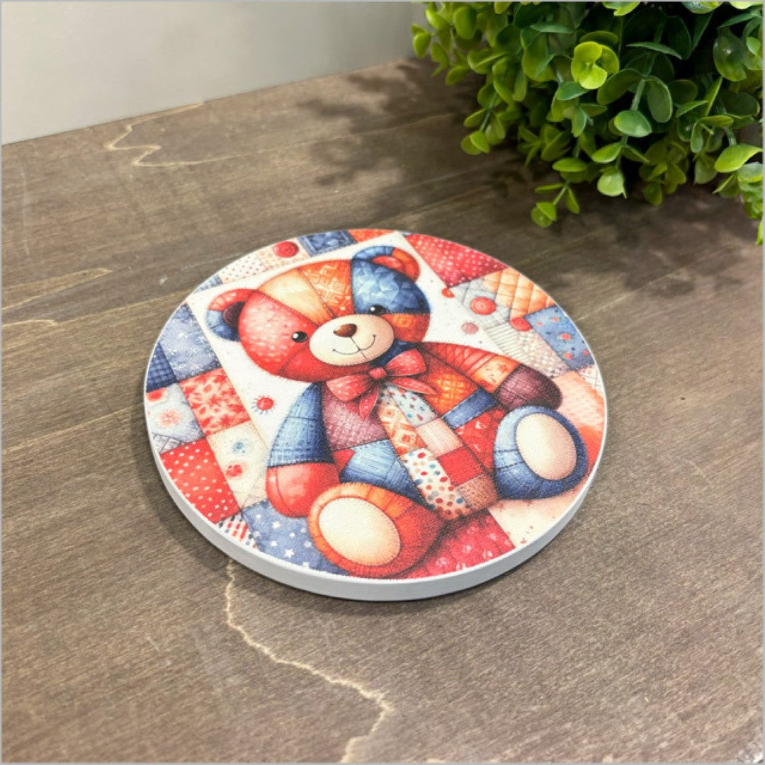 Canvas Printed Circle - Patchwork Bear (Small)