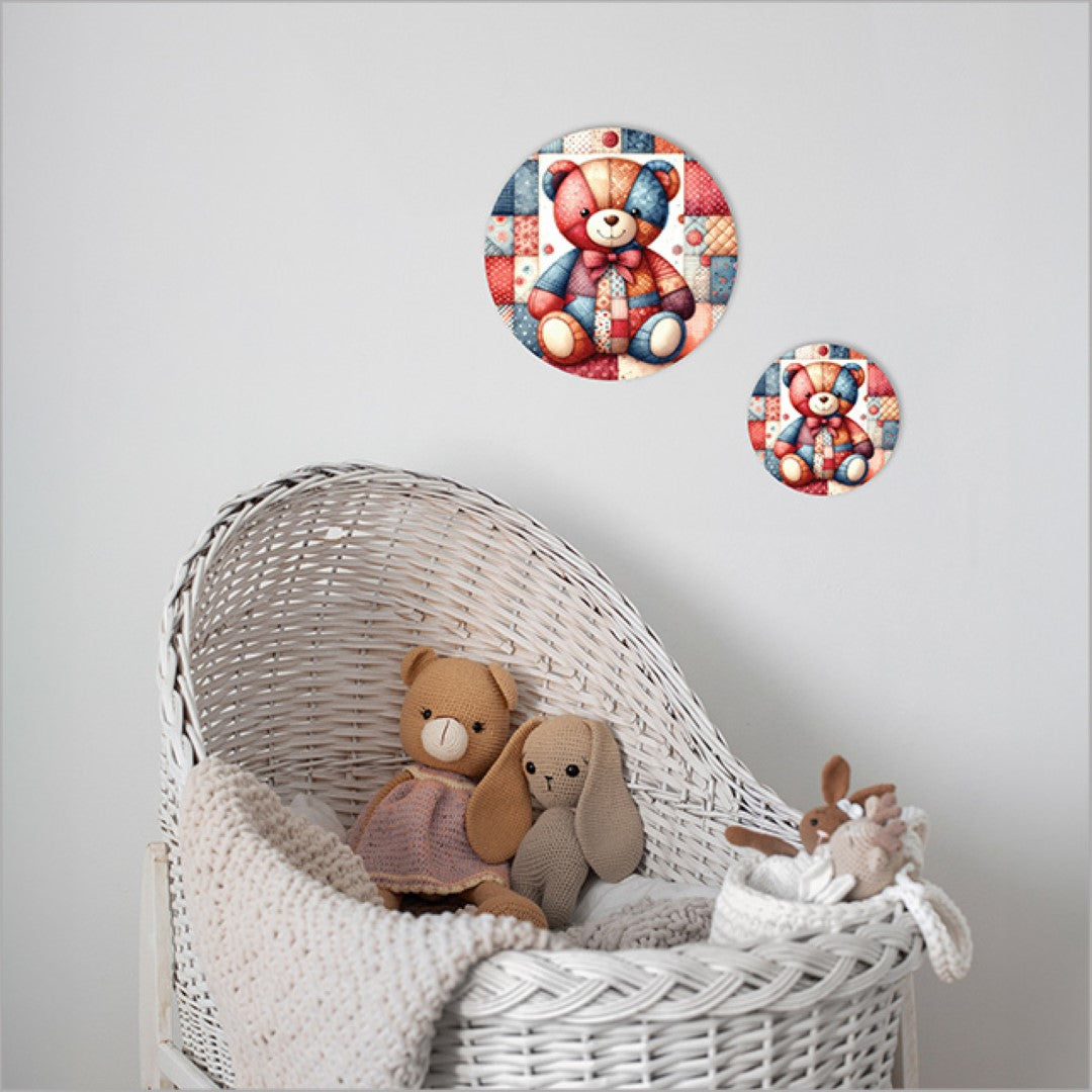 Canvas Printed Circle - Patchwork Bear (Small)