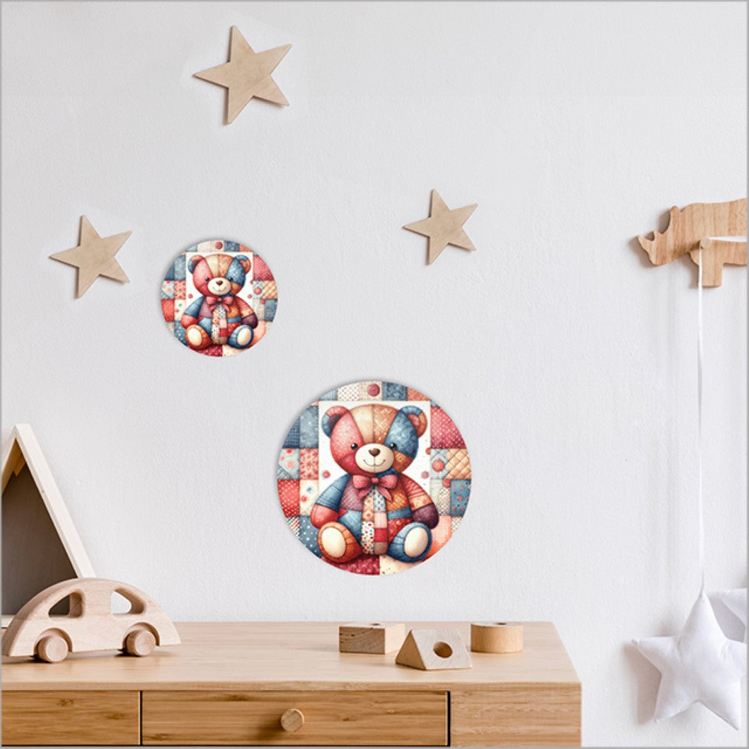 Canvas Printed Circle - Patchwork Bear (Small)