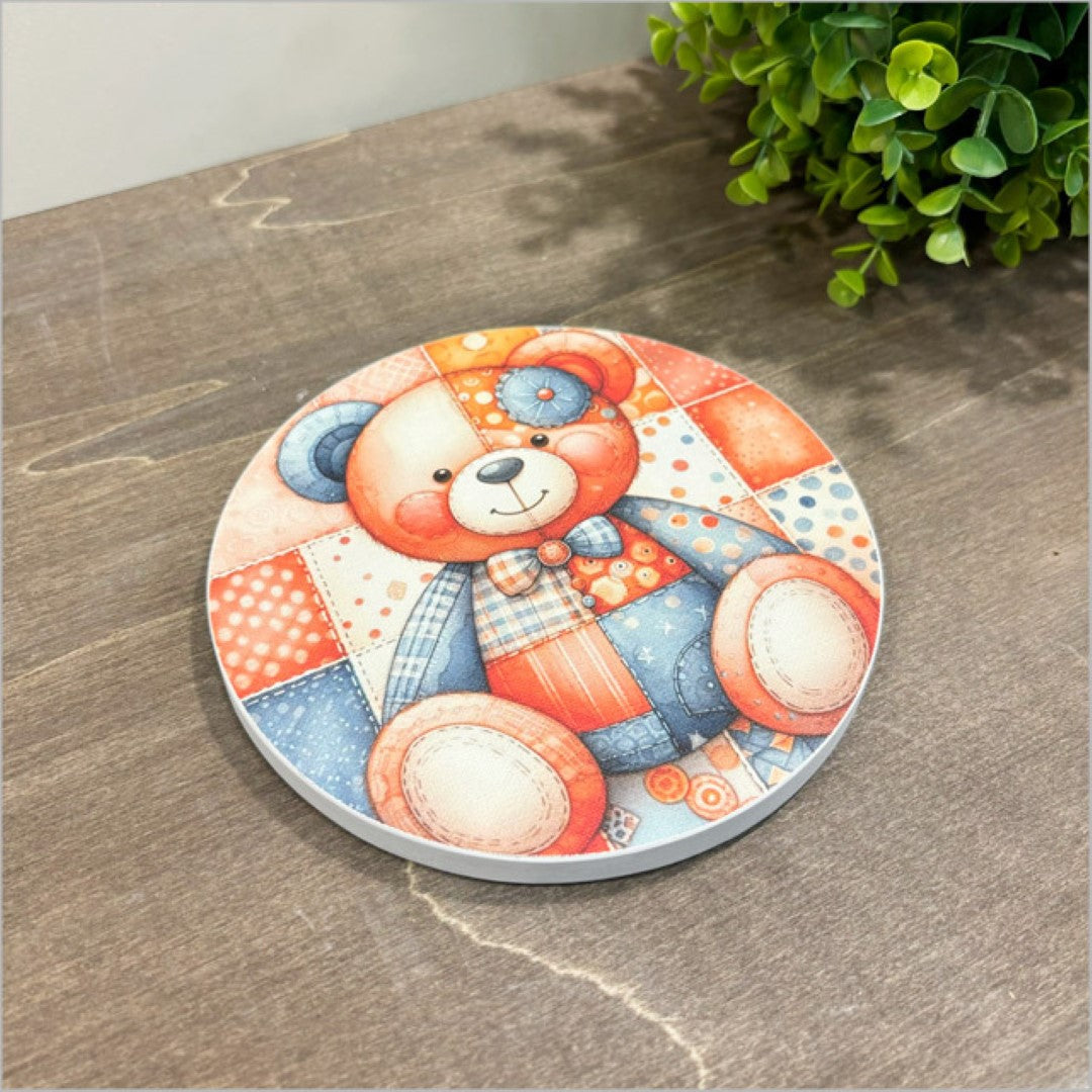 Canvas Printed Circle - Patchwork Bear 2 (Small)